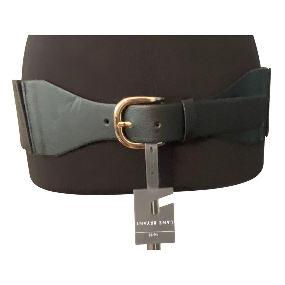 NWT Lane Bryant Black Wide Stretch Waist Belt Gold Buckle Size 14/16 Statement